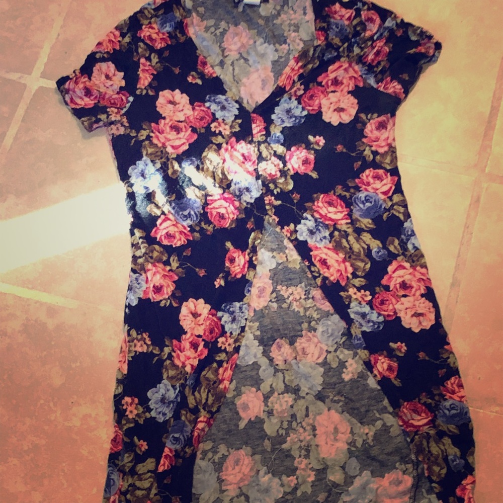 Floral dress (long in the back, crop top in front)